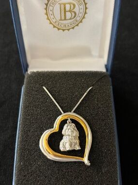 The Bradford Exchange ShihTzu Two Tone Heart Pendant & Chain in box